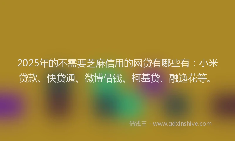 2025年的不需要芝麻信用的网贷有哪些有：小米贷款、快贷通、微博借钱、柯基贷、融逸花等。
