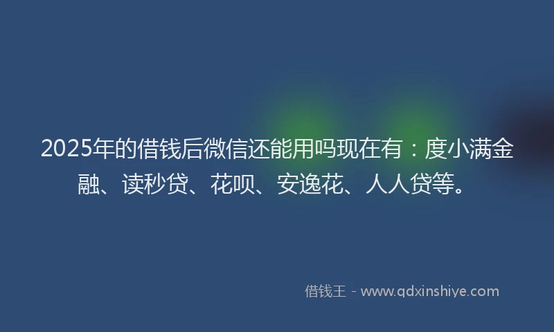 2025年的借钱后微信还能用吗现在有：度小满金融、读秒贷、花呗、安逸花、人人贷等。