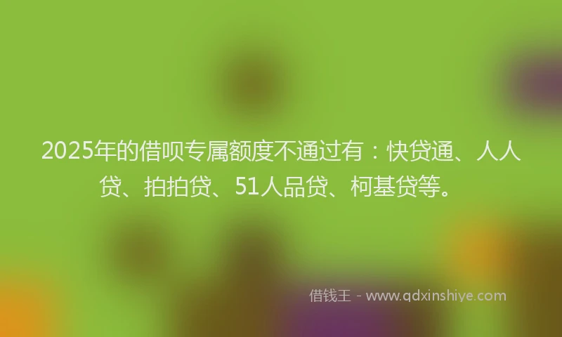 2025年的借呗专属额度不通过有：快贷通、人人贷、拍拍贷、51人品贷、柯基贷等。