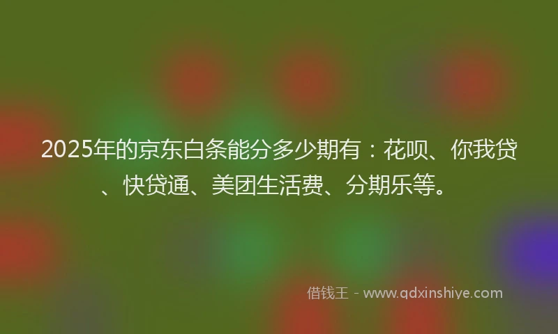 2025年的京东白条能分多少期有：花呗、你我贷、快贷通、美团生活费、分期乐等。