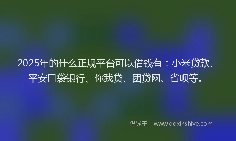 2025年的什么正规平台可以借钱有：小米贷款、平安口袋银行、你我贷、团贷网、省呗等。