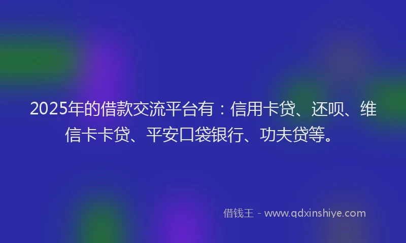 2025年的借款交流平台有：信用卡贷、还呗、维信卡卡贷、平安口袋银行、功夫贷等。