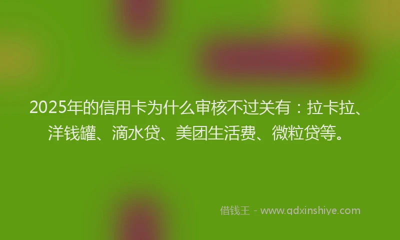 2025年的信用卡为什么审核不过关有：拉卡拉、洋钱罐、滴水贷、美团生活费、微粒贷等。