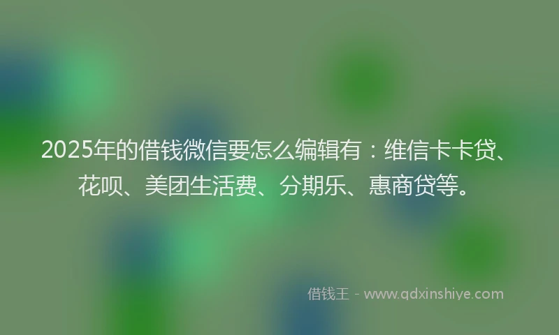 2025年的借钱微信要怎么编辑有：维信卡卡贷、花呗、美团生活费、分期乐、惠商贷等。