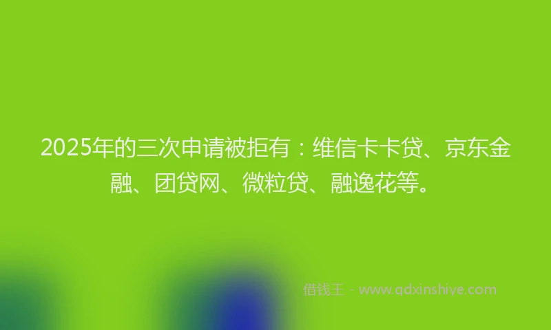 2025年的三次申请被拒有：维信卡卡贷、京东金融、团贷网、微粒贷、融逸花等。