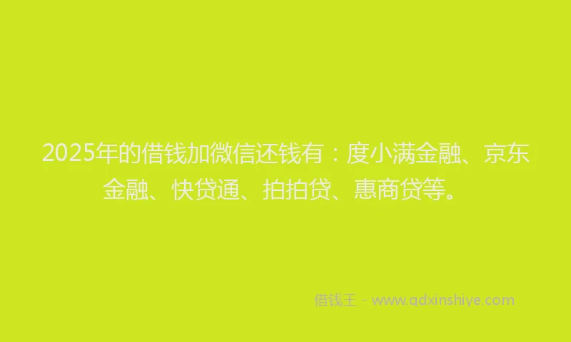 2025年的借钱加微信还钱有：度小满金融、京东金融、快贷通、拍拍贷、惠商贷等。