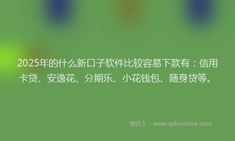 2025年的什么新口子软件比较容易下款有：信用卡贷、安逸花、分期乐、小花钱包、随身贷等。