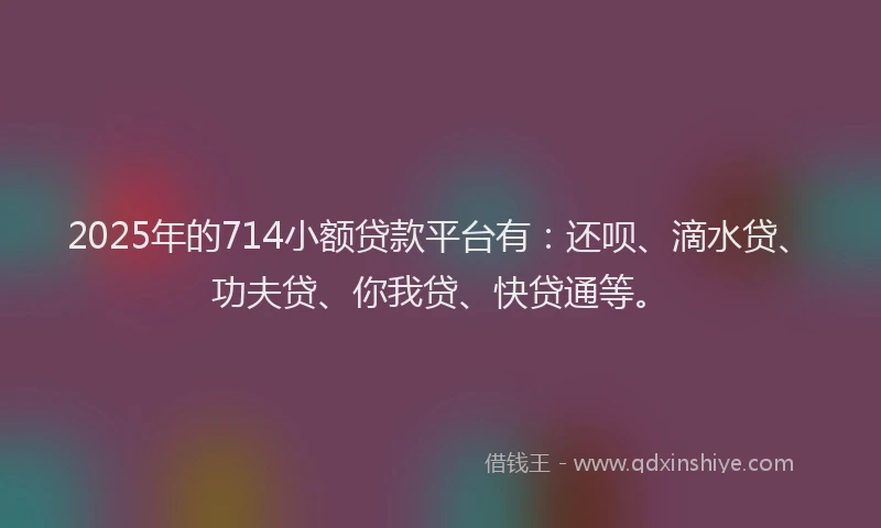2025年的714小额贷款平台有：还呗、滴水贷、功夫贷、你我贷、快贷通等。