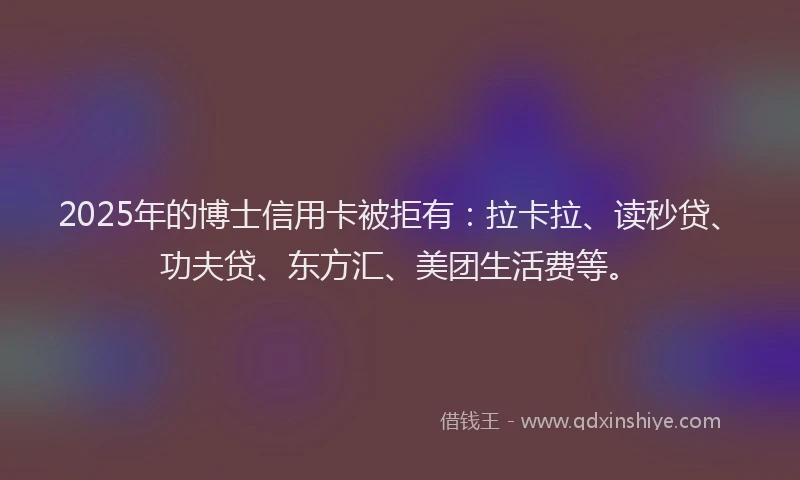 2025年的博士信用卡被拒有：拉卡拉、读秒贷、功夫贷、东方汇、美团生活费等。