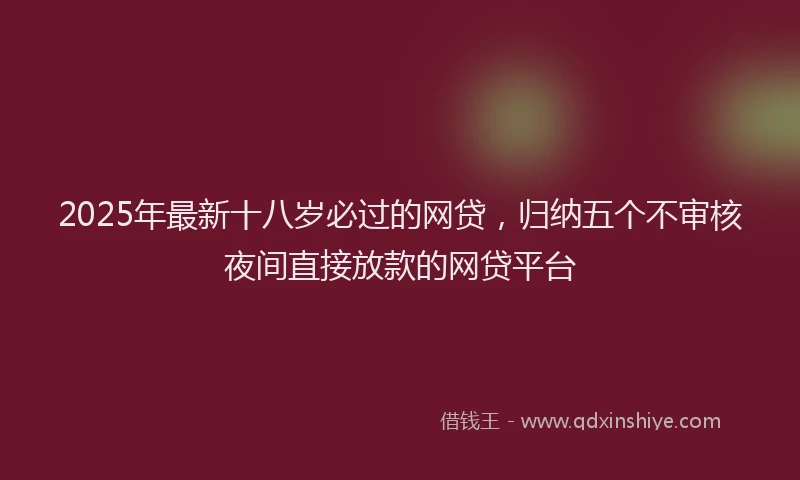 2025年最新十八岁必过的网贷，归纳五个不审核夜间直接放款的网贷平台