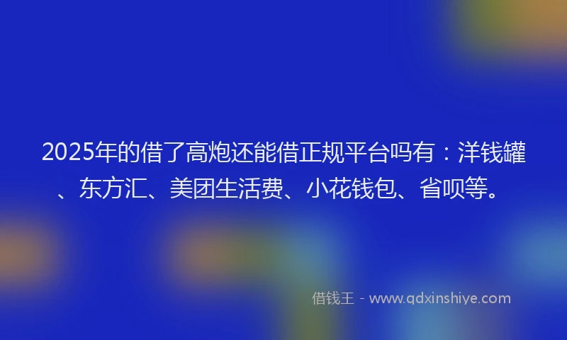 2025年的借了高炮还能借正规平台吗有：洋钱罐、东方汇、美团生活费、小花钱包、省呗等。