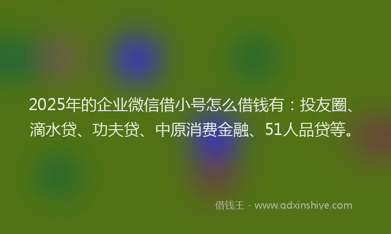 2025年的企业微信借小号怎么借钱有：投友圈、滴水贷、功夫贷、中原消费金融、51人品贷等。