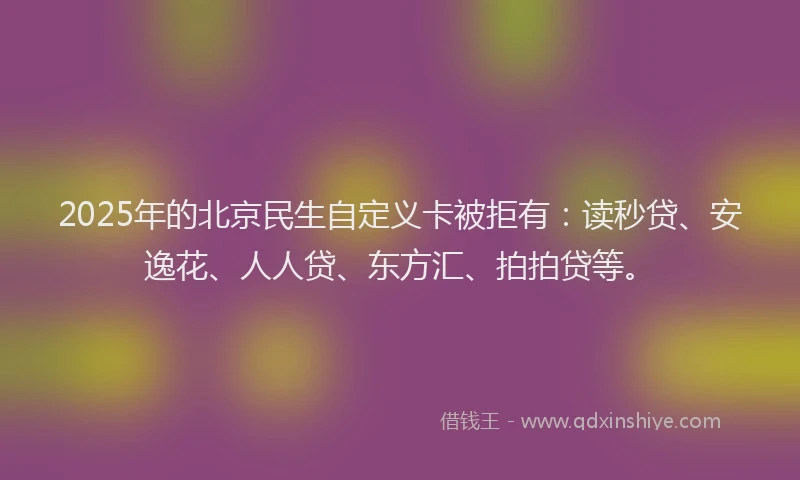 2025年的北京民生自定义卡被拒有：读秒贷、安逸花、人人贷、东方汇、拍拍贷等。