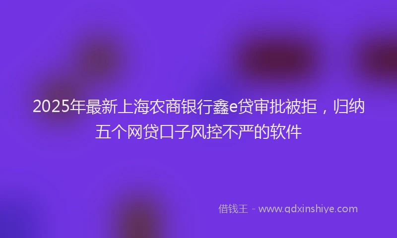 2025年最新上海农商银行鑫e贷审批被拒，归纳五个网贷口子风控不严的软件