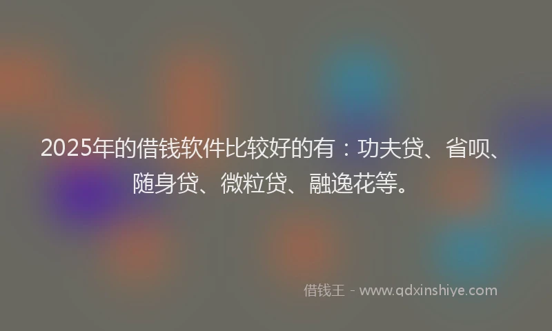 2025年的借钱软件比较好的有：功夫贷、省呗、随身贷、微粒贷、融逸花等。