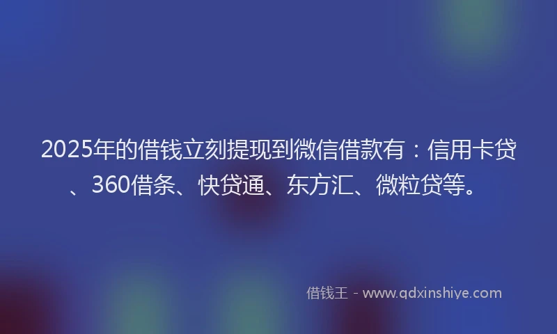 2025年的借钱立刻提现到微信借款有：信用卡贷、360借条、快贷通、东方汇、微粒贷等。