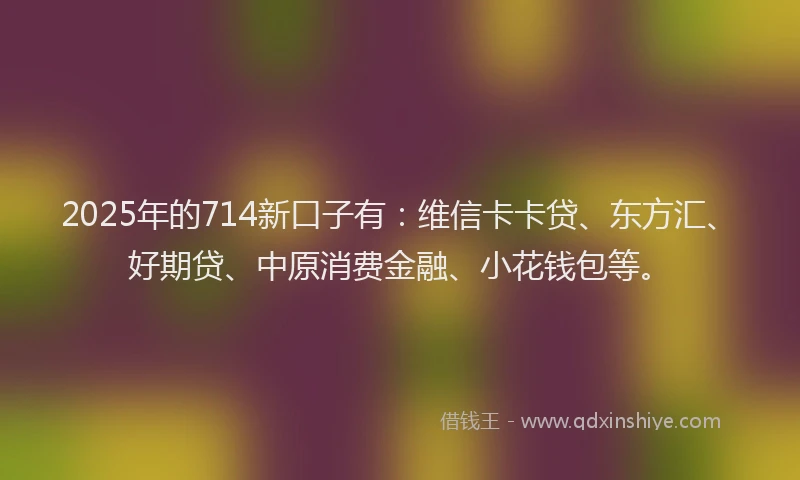 2025年的714新口子有：维信卡卡贷、东方汇、好期贷、中原消费金融、小花钱包等。