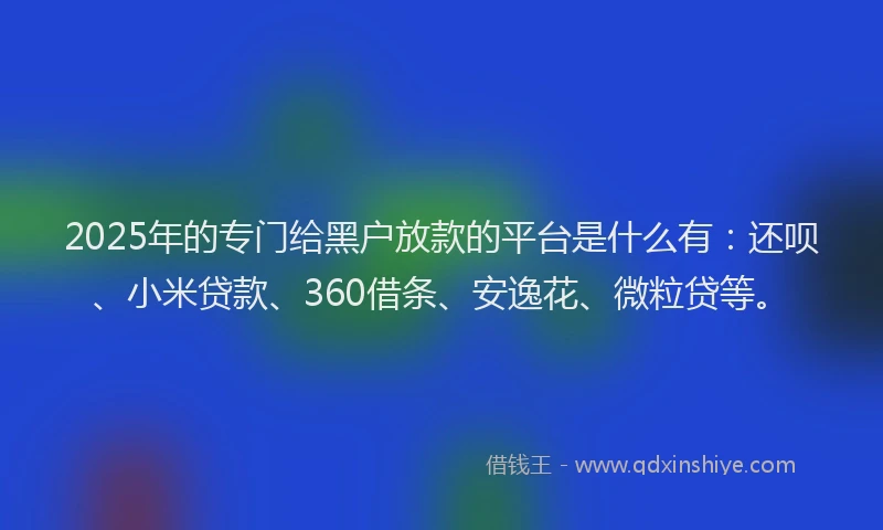 2025年的专门给黑户放款的平台是什么有：还呗、小米贷款、360借条、安逸花、微粒贷等。