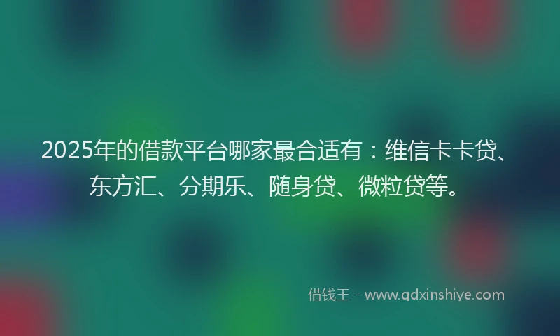 2025年的借款平台哪家最合适有：维信卡卡贷、东方汇、分期乐、随身贷、微粒贷等。