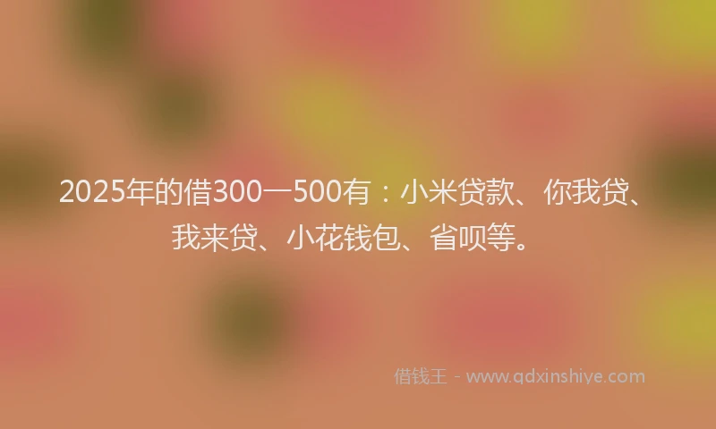 2025年的借300一500有：小米贷款、你我贷、我来贷、小花钱包、省呗等。