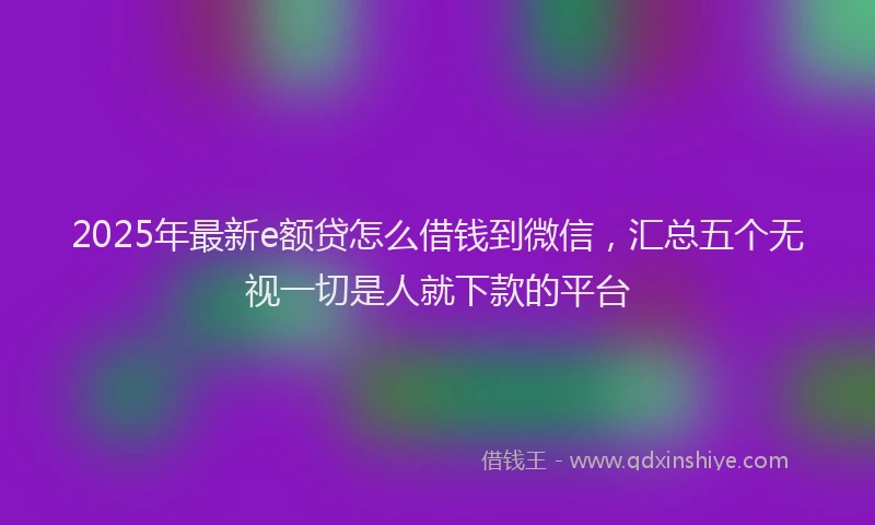 2025年最新e额贷怎么借钱到微信，汇总五个无视一切是人就下款的平台