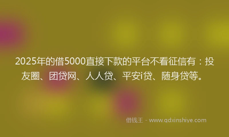 2025年的借5000直接下款的平台不看征信有：投友圈、团贷网、人人贷、平安i贷、随身贷等。