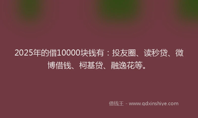 2025年的借10000块钱有：投友圈、读秒贷、微博借钱、柯基贷、融逸花等。