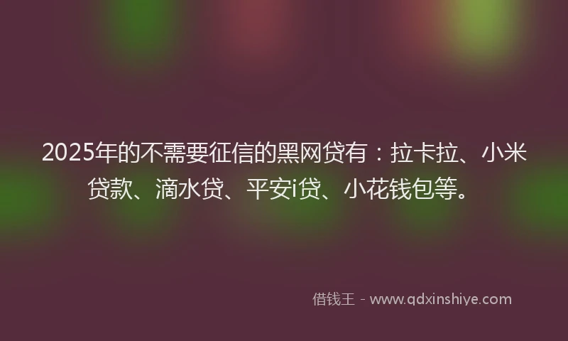 2025年的不需要征信的黑网贷有：拉卡拉、小米贷款、滴水贷、平安i贷、小花钱包等。