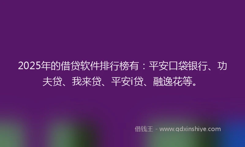2025年的借贷软件排行榜有：平安口袋银行、功夫贷、我来贷、平安i贷、融逸花等。