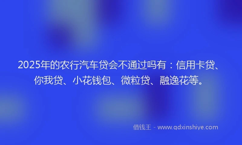 2025年的农行汽车贷会不通过吗有：信用卡贷、你我贷、小花钱包、微粒贷、融逸花等。
