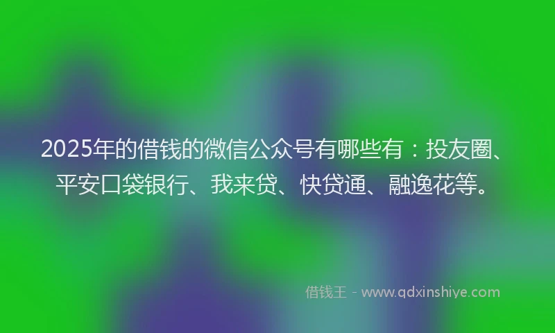 2025年的借钱的微信公众号有哪些有：投友圈、平安口袋银行、我来贷、快贷通、融逸花等。