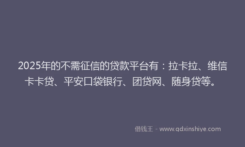 2025年的不需征信的贷款平台有：拉卡拉、维信卡卡贷、平安口袋银行、团贷网、随身贷等。