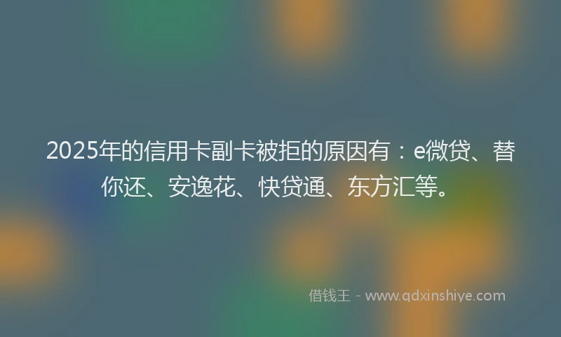 2025年的信用卡副卡被拒的原因有：e微贷、替你还、安逸花、快贷通、东方汇等。