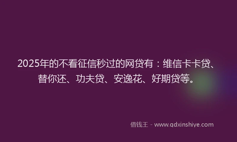 2025年的不看征信秒过的网贷有：维信卡卡贷、替你还、功夫贷、安逸花、好期贷等。