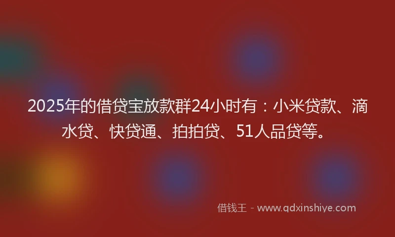 2025年的借贷宝放款群24小时有：小米贷款、滴水贷、快贷通、拍拍贷、51人品贷等。