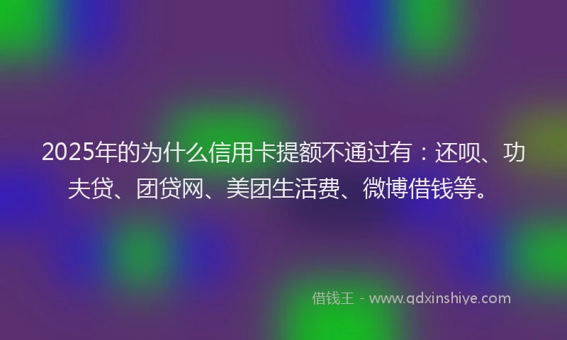 2025年的为什么信用卡提额不通过有：还呗、功夫贷、团贷网、美团生活费、微博借钱等。