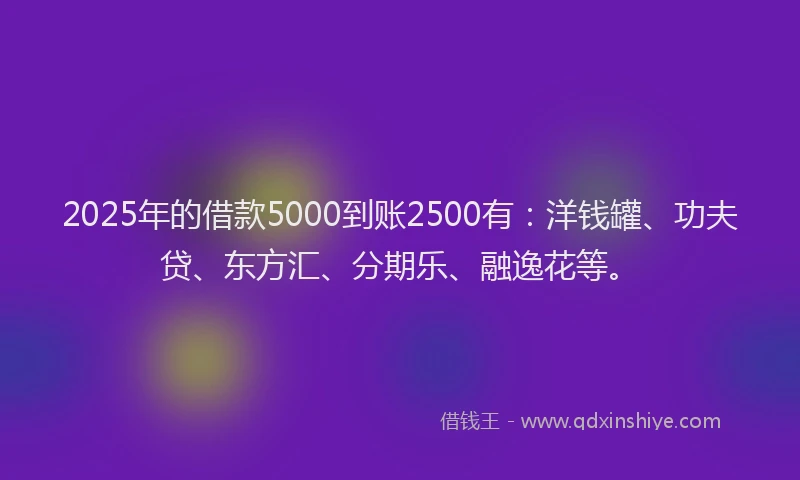 2025年的借款5000到账2500有：洋钱罐、功夫贷、东方汇、分期乐、融逸花等。