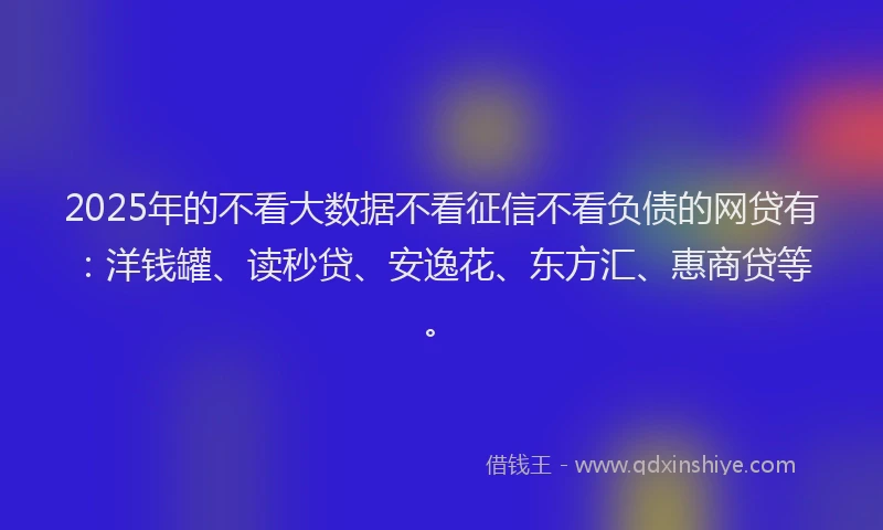 2025年的不看大数据不看征信不看负债的网贷有：洋钱罐、读秒贷、安逸花、东方汇、惠商贷等。