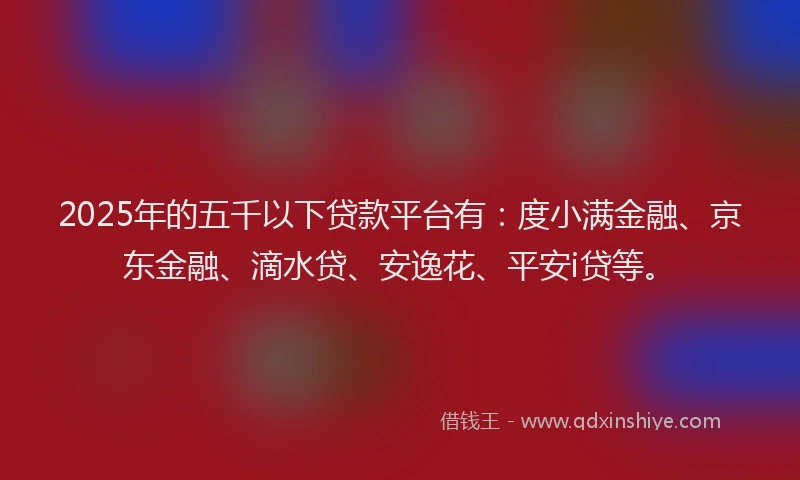 2025年的五千以下贷款平台有：度小满金融、京东金融、滴水贷、安逸花、平安i贷等。