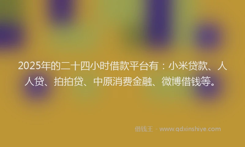 2025年的二十四小时借款平台有：小米贷款、人人贷、拍拍贷、中原消费金融、微博借钱等。