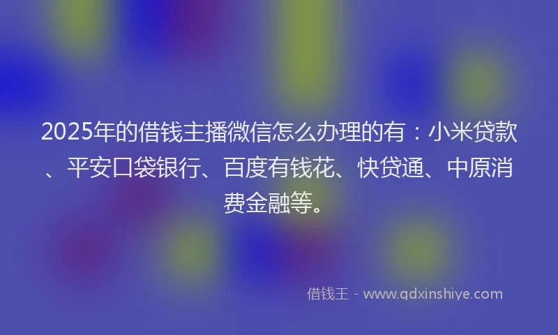 2025年的借钱主播微信怎么办理的有：小米贷款、平安口袋银行、百度有钱花、快贷通、中原消费金融等。