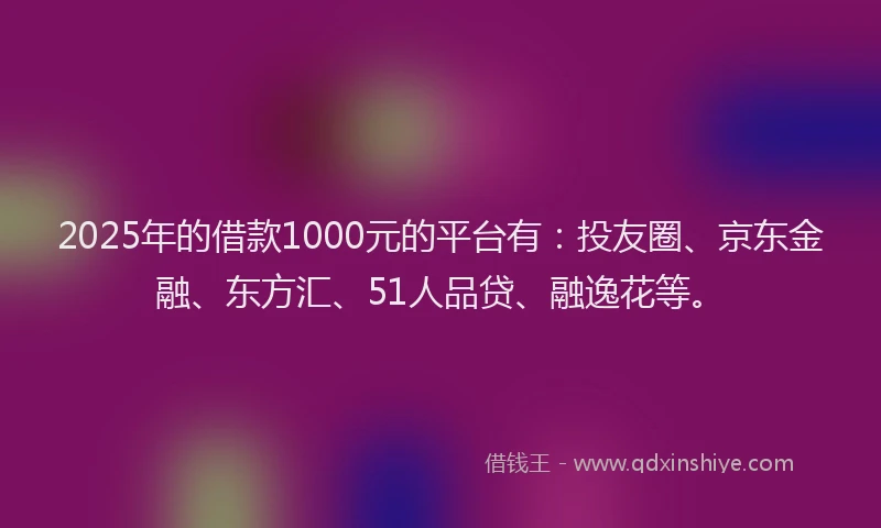 2025年的借款1000元的平台有：投友圈、京东金融、东方汇、51人品贷、融逸花等。