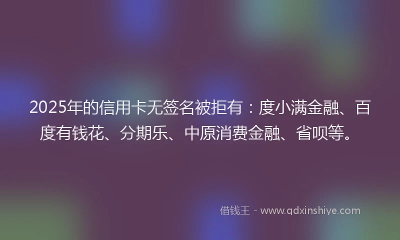2025年的信用卡无签名被拒有：度小满金融、百度有钱花、分期乐、中原消费金融、省呗等。
