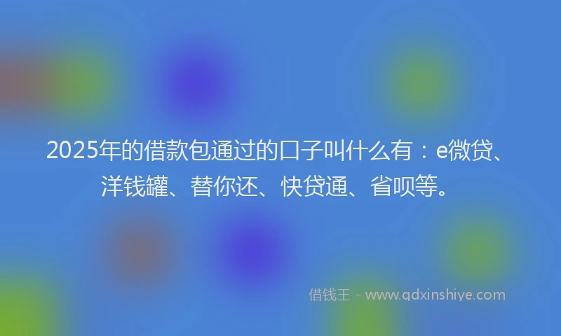 2025年的借款包通过的口子叫什么有：e微贷、洋钱罐、替你还、快贷通、省呗等。