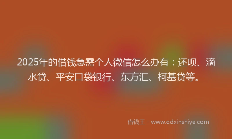 2025年的借钱急需个人微信怎么办有：还呗、滴水贷、平安口袋银行、东方汇、柯基贷等。