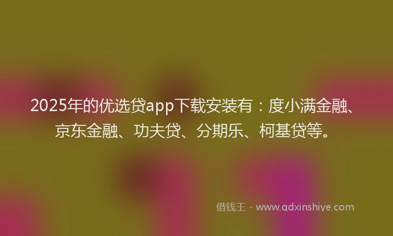 2025年的优选贷app下载安装有：度小满金融、京东金融、功夫贷、分期乐、柯基贷等。