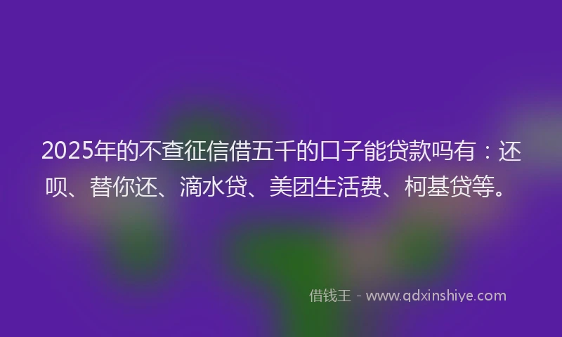 2025年的不查征信借五千的口子能贷款吗有：还呗、替你还、滴水贷、美团生活费、柯基贷等。
