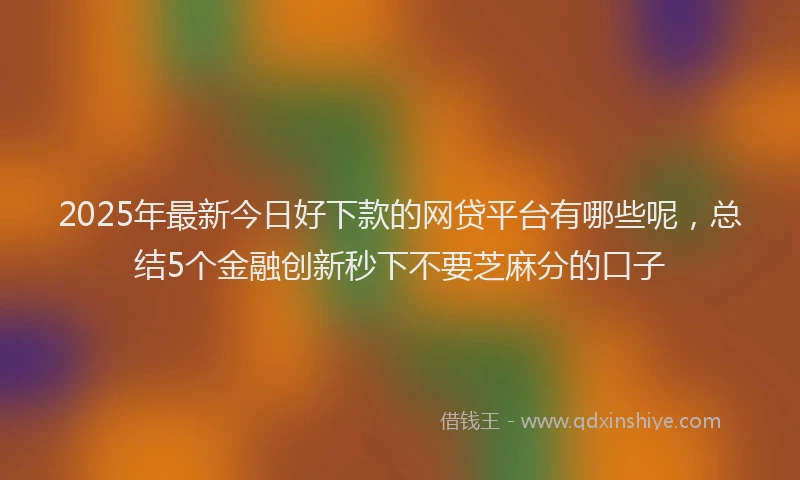 2025年最新今日好下款的网贷平台有哪些呢，总结5个金融创新秒下不要芝麻分的口子