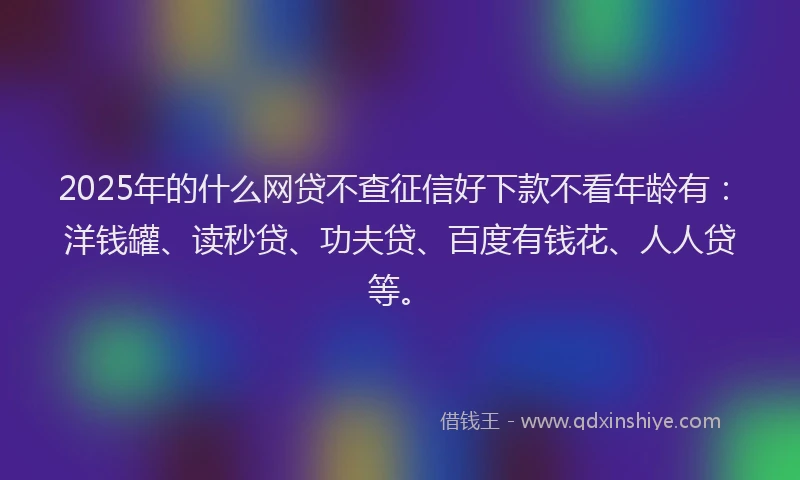 2025年的什么网贷不查征信好下款不看年龄有：洋钱罐、读秒贷、功夫贷、百度有钱花、人人贷等。