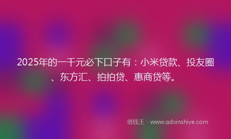 2025年的一千元必下口子有：小米贷款、投友圈、东方汇、拍拍贷、惠商贷等。
